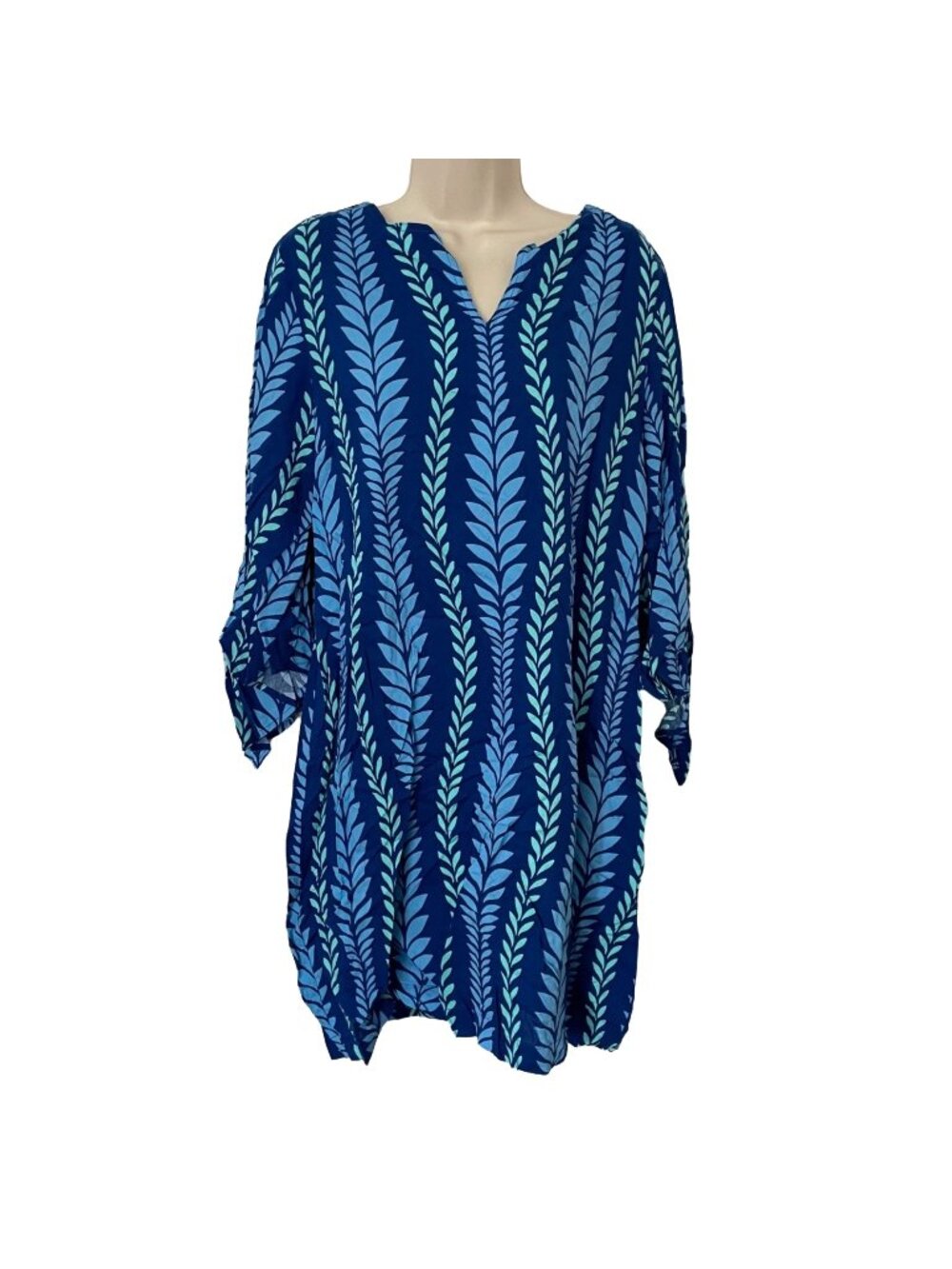 Escapada Person Mini Dress Cobalt Ocean Blue Seagrass 3/4 Sleeve Pullover Size M